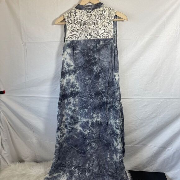 Anthropologie Varun & Nidhika Grey Watercolor Print Asymmetrical Dress Sz XXS - Picture 2 of 8